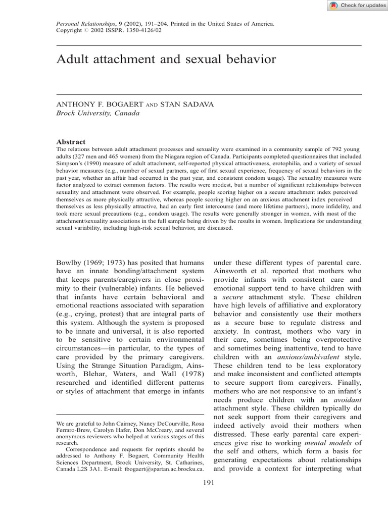 Personal Relationships - 2002 - Bogaert - Adult Attachment and Sexual ...
