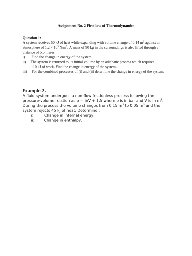 Thermodynamics Assignment: Energy Changes | PDF