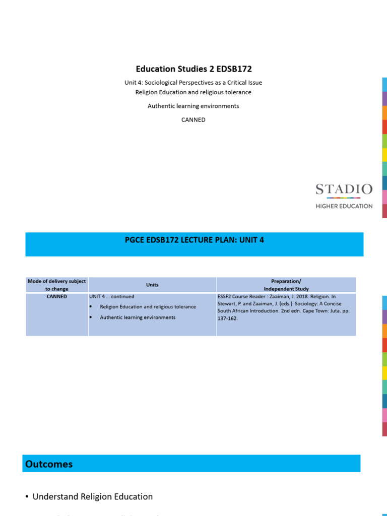 EDSB172+Unit+4+Religion+Education+%26+Authentic+Learning+Environments ...