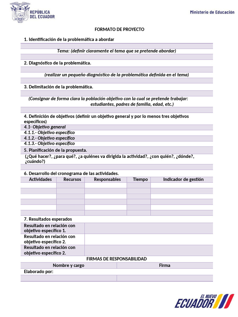 Formato de Proyecto Educativo Efectivo | PDF