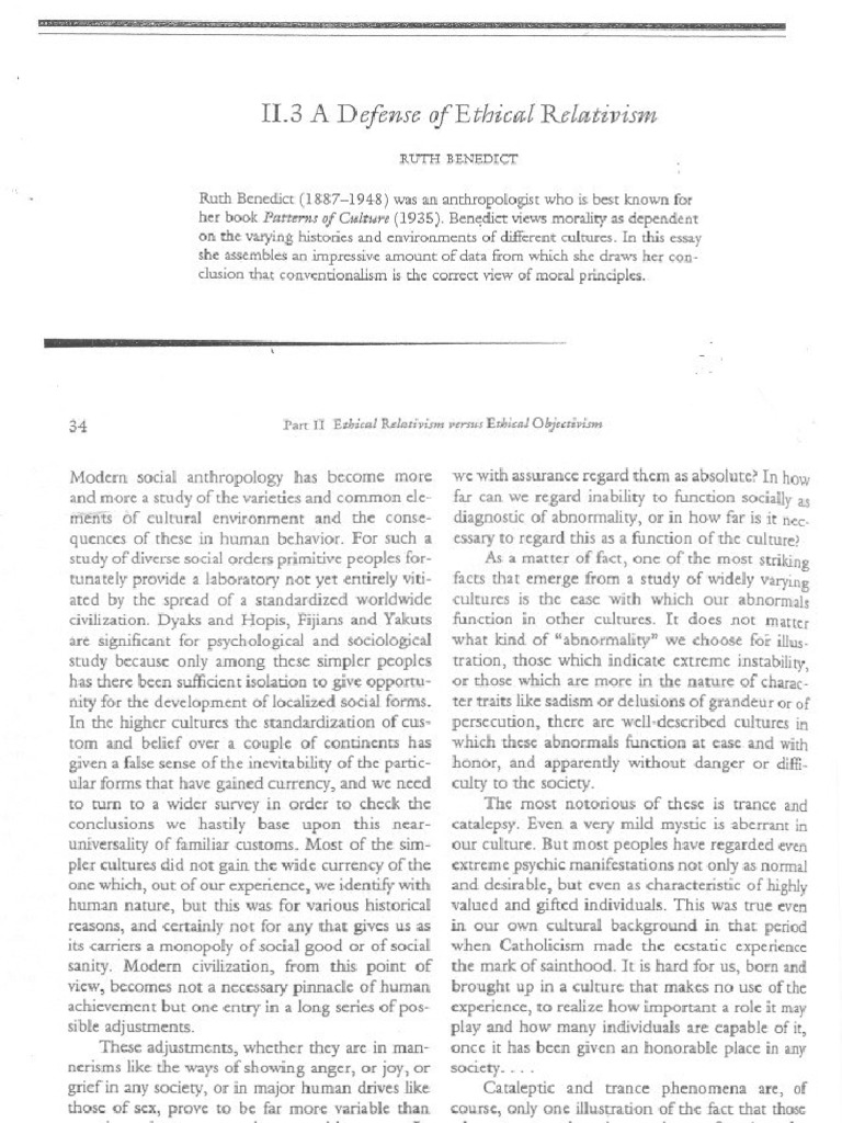 Benedict Defense of Ethical Relativism | PDF