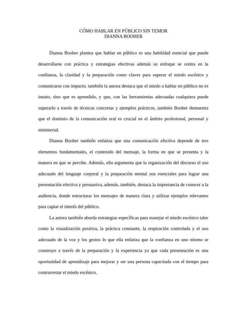 Hablar En Público Sin Temor Pdf Comunicación Hablar En Público