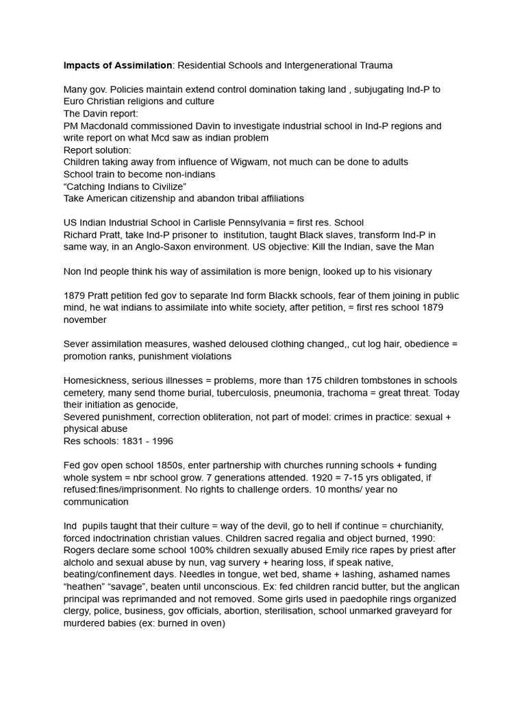 Residential Schools and Intergenerational Trauma | PDF