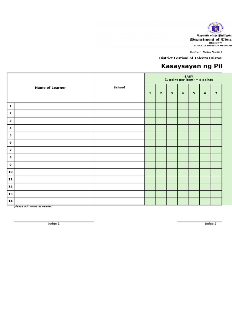 HistoPop Quiz Score Sheet | PDF