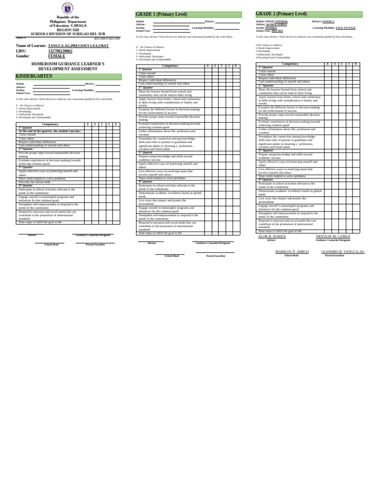 Modified HOMEROOM GUIDANCE LEARNERS DEVELOPMENT ASSESSMENT 1 | PDF ...