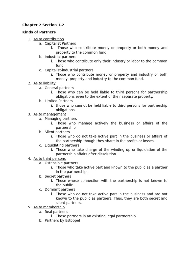 BUSLAW Chapter 2 Section 1 Notes | PDF | Partnership | Limited Partnership
