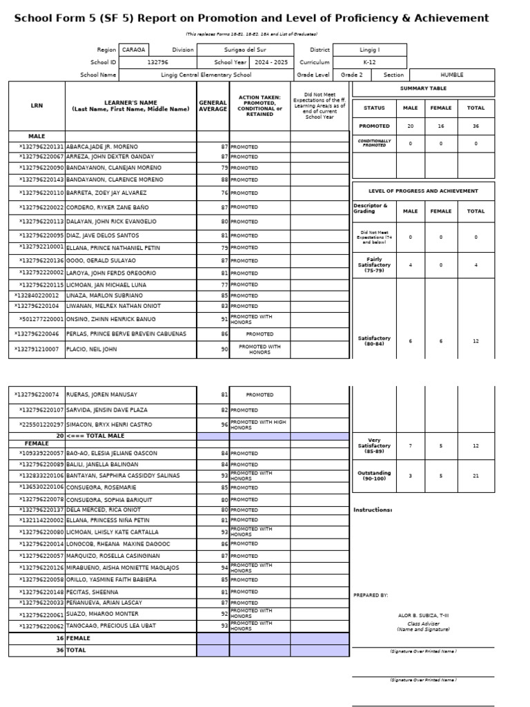 SF5 2025 Promotion Report for Grade 2 | PDF