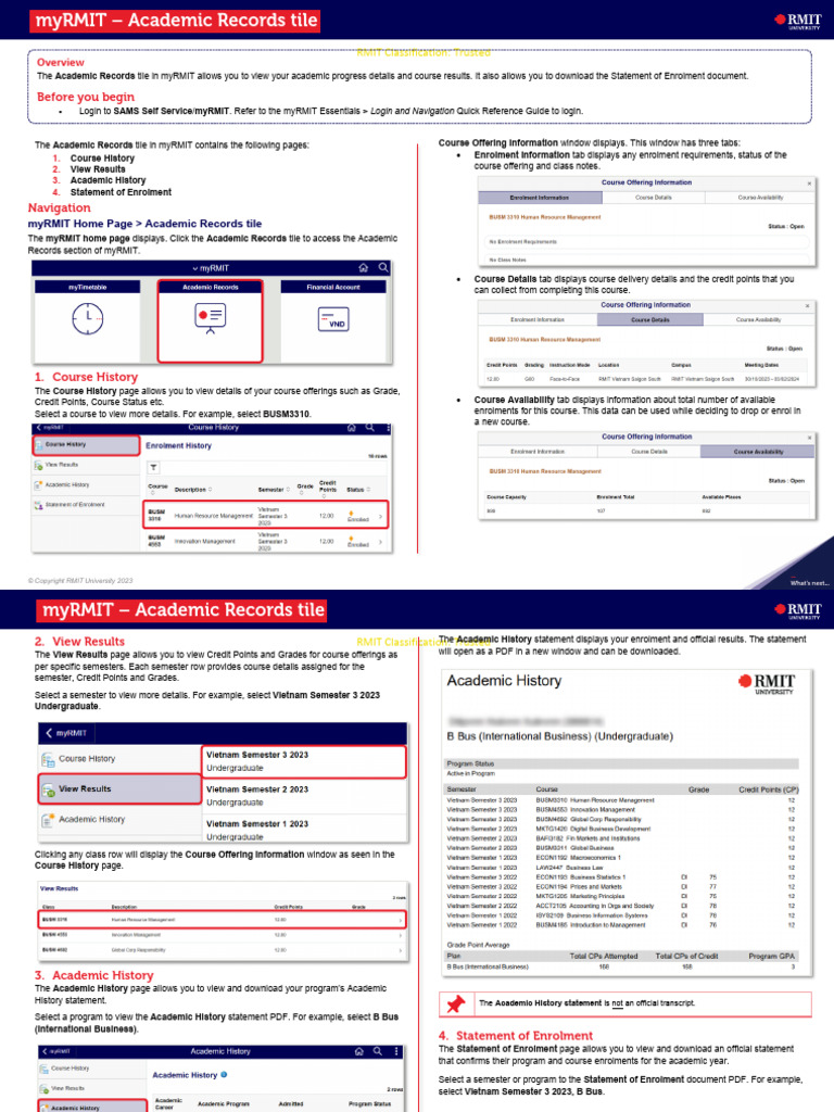 myRMIT Academic Records Overview | PDF | Software | Computing