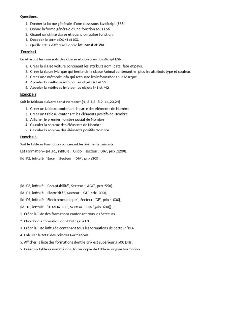 Guide sur les classes et fonctions en JavaScript ES6 | PDF