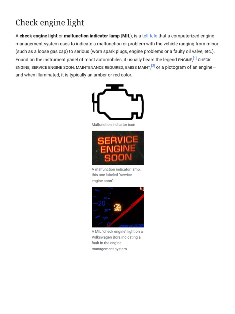 Check engine light - Wikipedia | PDF | Vehicles | Vehicle Technology