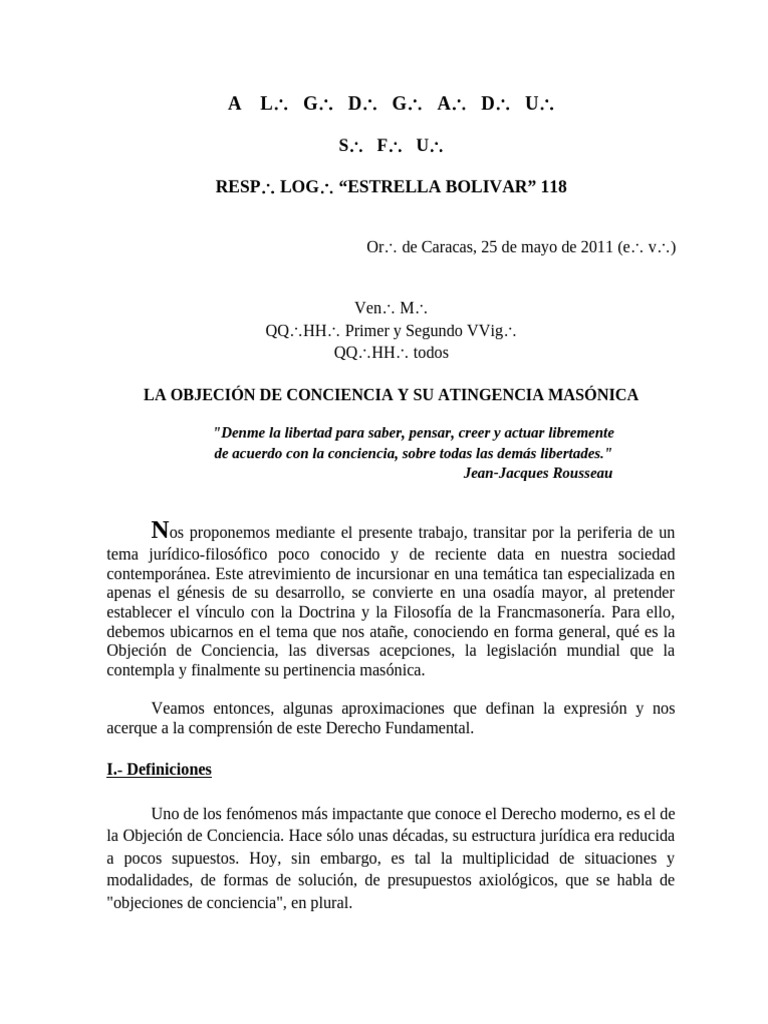 Objeción de Conciencia y Francmasonería | PDF | Objetor de conciencia ...