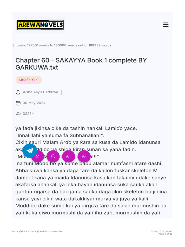 Chapter 60 Reading SAKAYYA Book 1 Complete BY GARKUWA - TXT AREWA ...