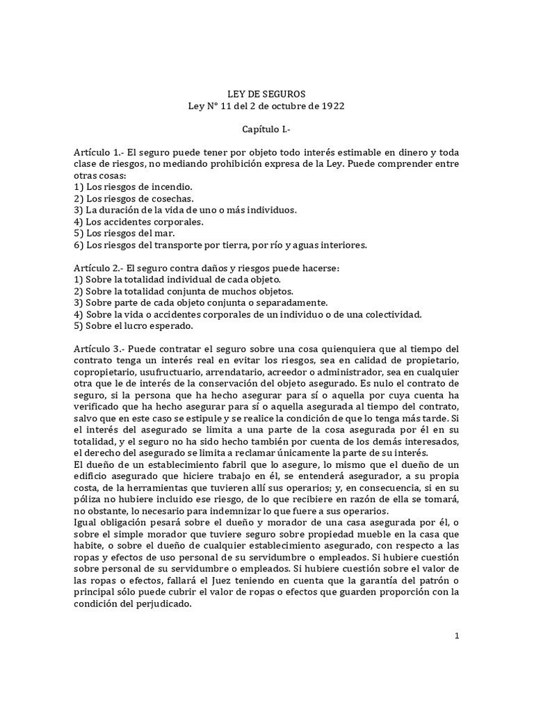 Ley de Seguros: Régimen y Contratos | PDF | Póliza de seguros | Seguro