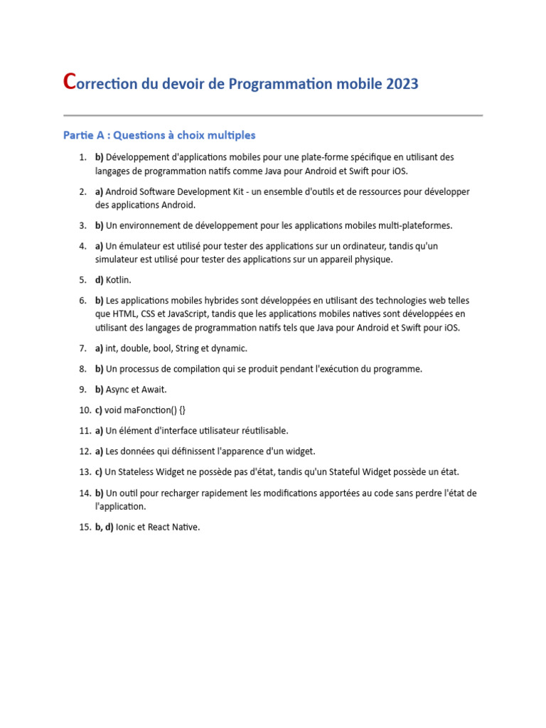 Correction devoir Programmation mobile 2023 | PDF | Java (Langage de ...