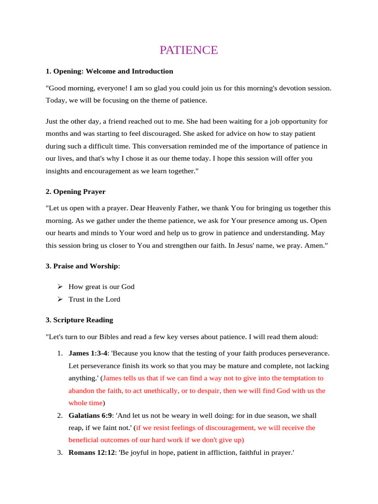 Daily Devotion on Patience | PDF | Patience | Prayer