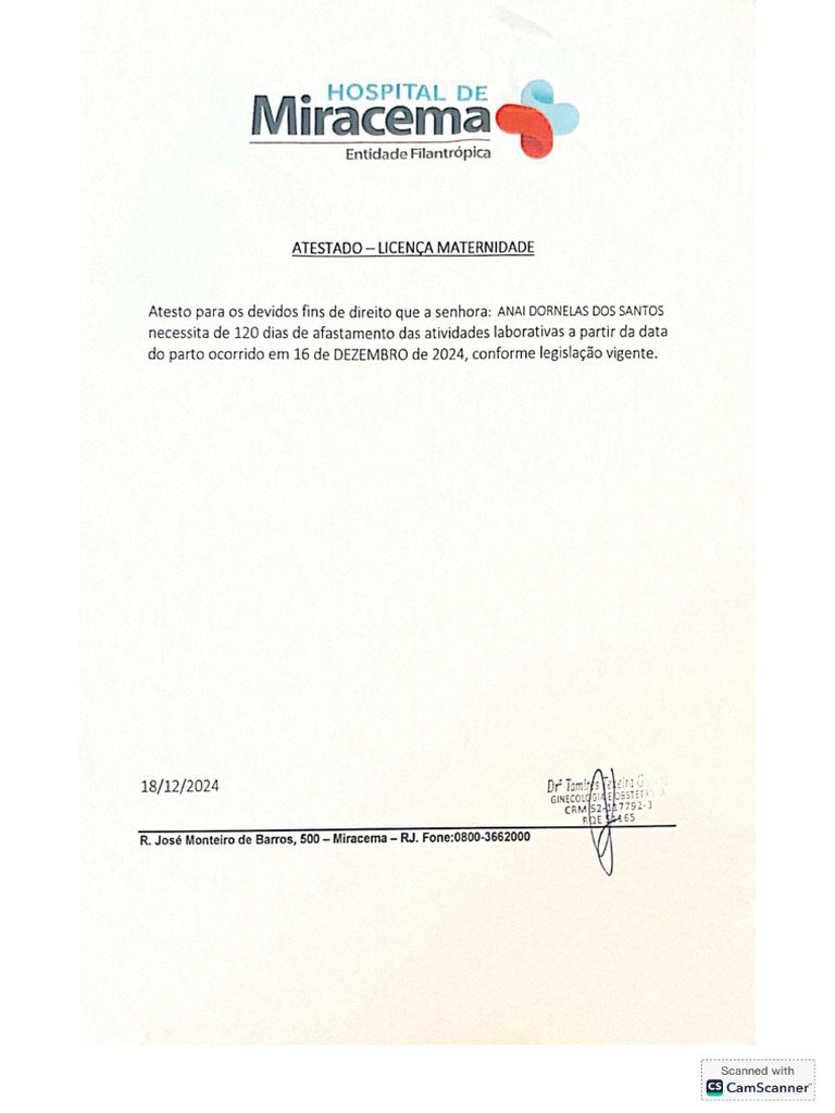 Atestado Licença Maternidade | PDF