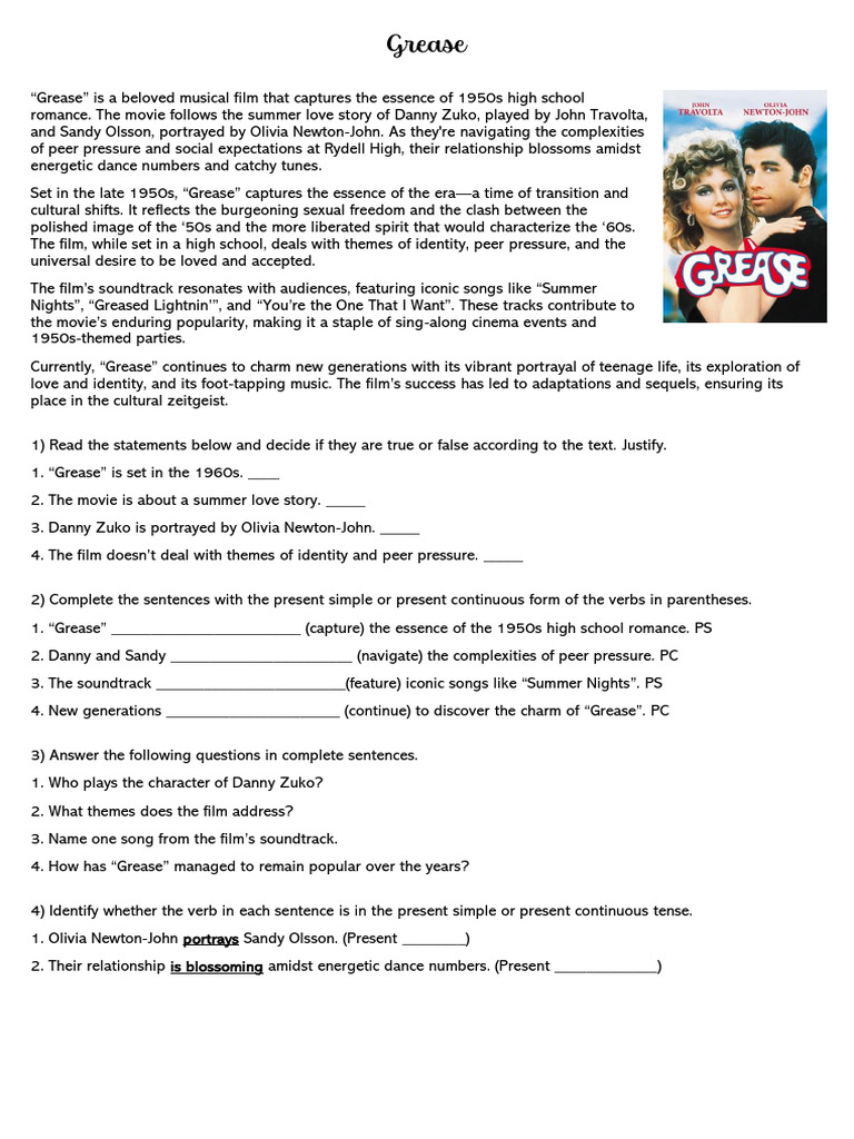 Grease: A 1950s Musical Romance | PDF