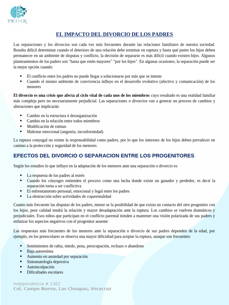 El Impacto Del Divorcio de Los Padres | PDF | Divorcio | Padre