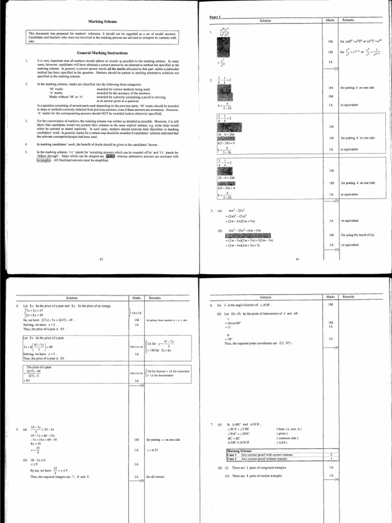 HKDSE 2013 Marking Scheme and MC Answer | PDF