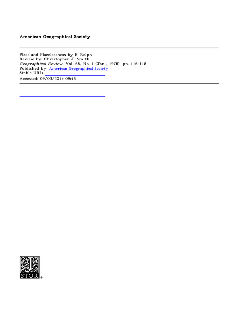 Review of E. Relph's Place and Placelessness | PDF | Geography ...