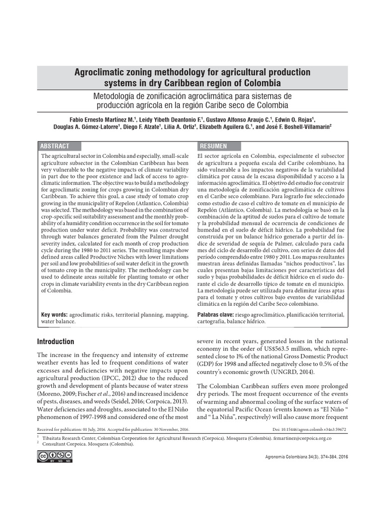 Agroclimatic Zoning Methodology For Agricultural Production Systems in ...