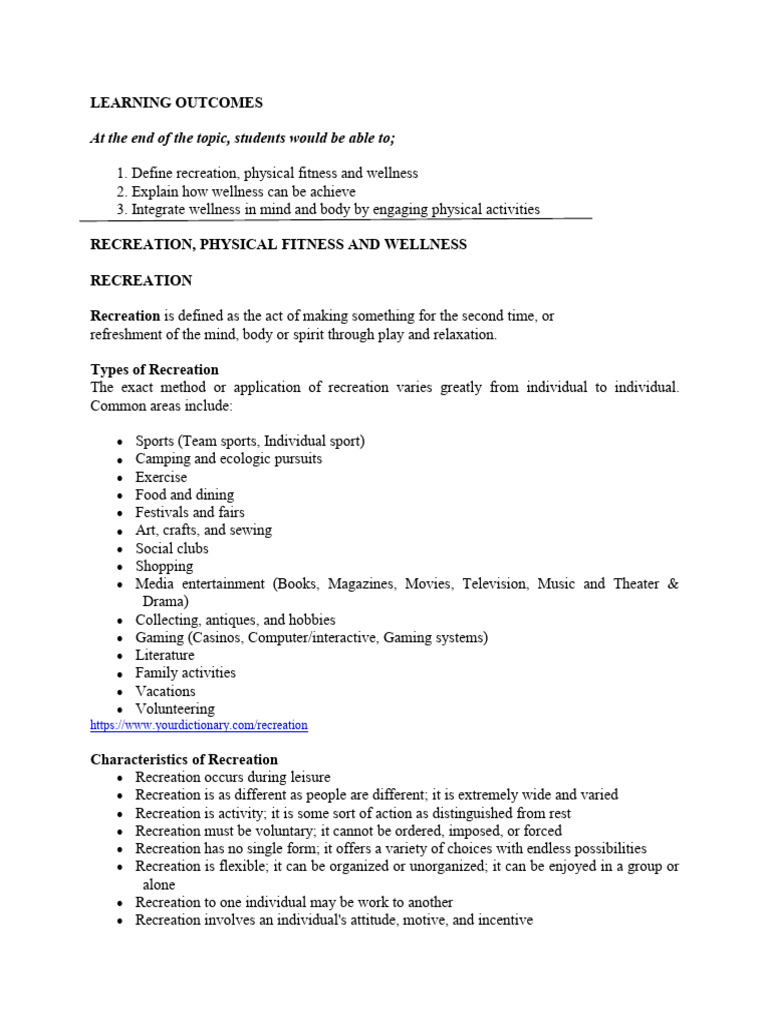 Recreation, Fitness, and Wellness Guide | PDF | Mental Health | Mental ...