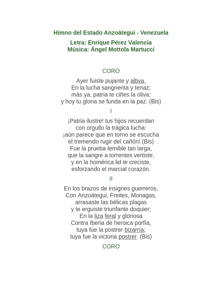 Himno del Estado Anzoátegui Completo | PDF