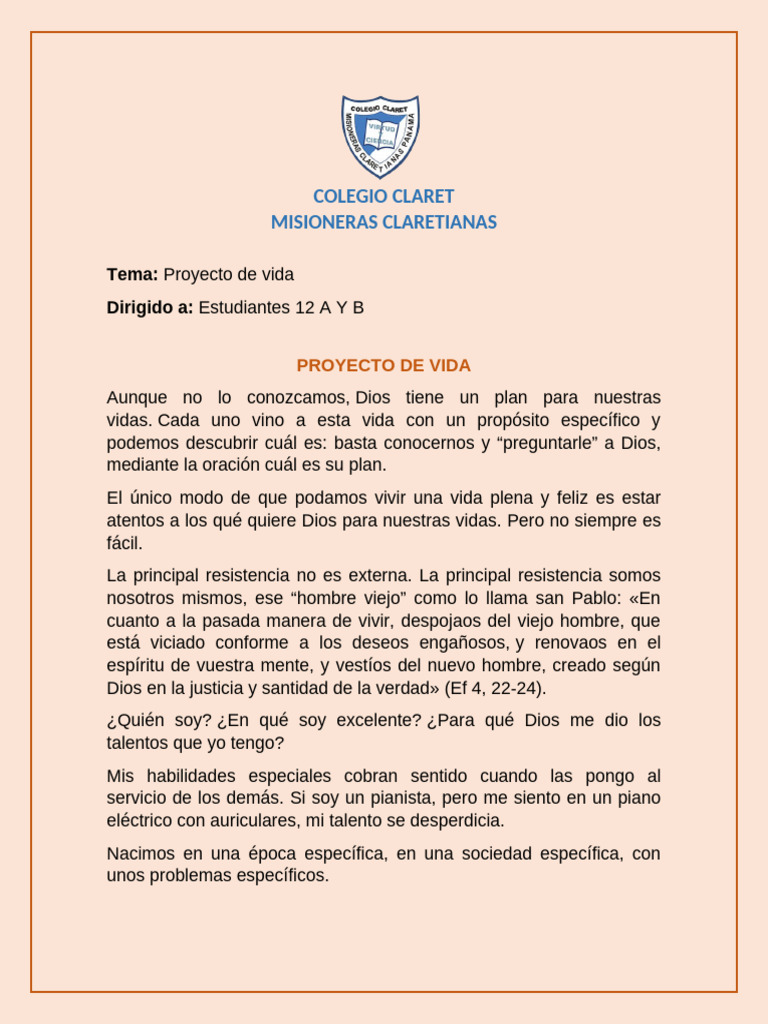 Proyecto de Vida: Guía para Estudiantes | PDF | Dios | Amor