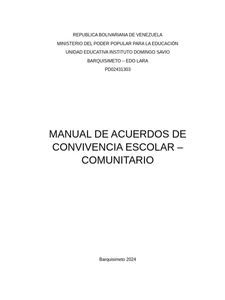 Manual de Convivencia Escolar 2024 | PDF | Educación de la primera ...
