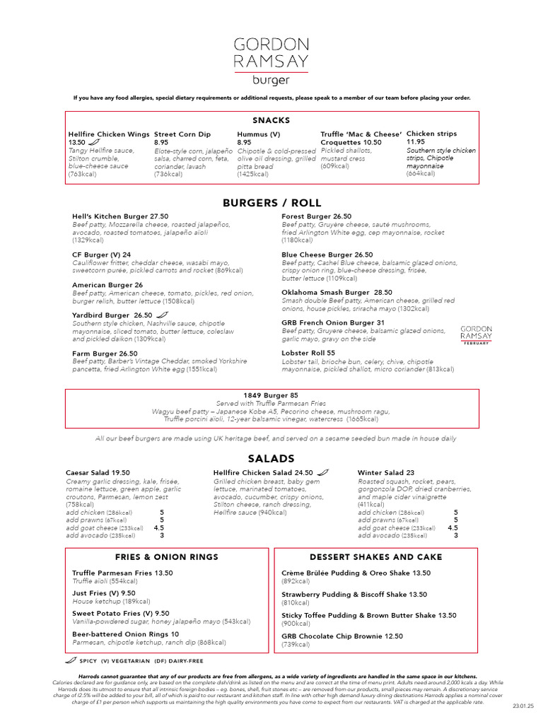 Harrods Luxury Burger Menu 2023 | PDF | Hamburgers | Drink