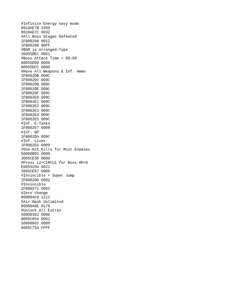 Cheat Codes for Infinite Energy Game | PDF