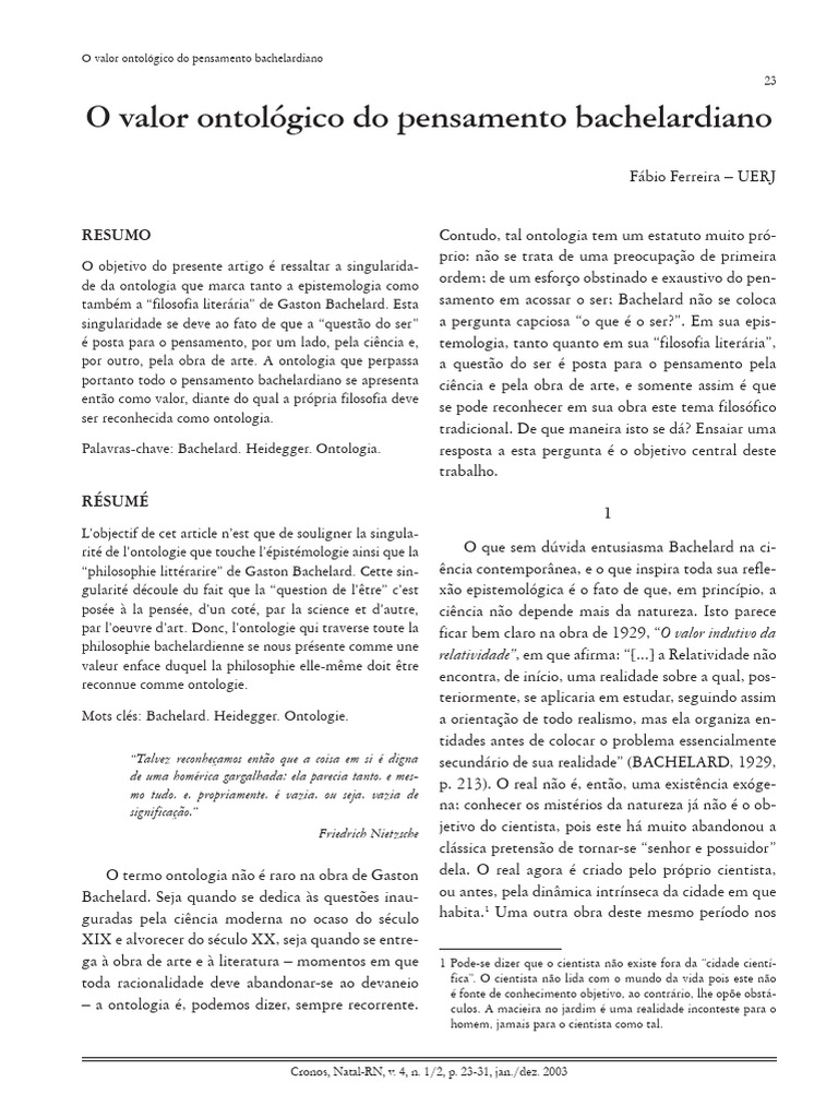 Ontologia no Pensamento de Bachelard | PDF | Fenomenologia (Filosofia ...