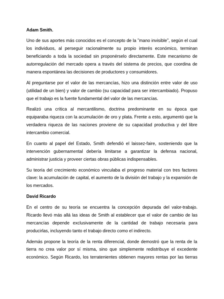 Teoría Económica Clásica Smith, Ricardo. | PDF | Riqueza | Economias