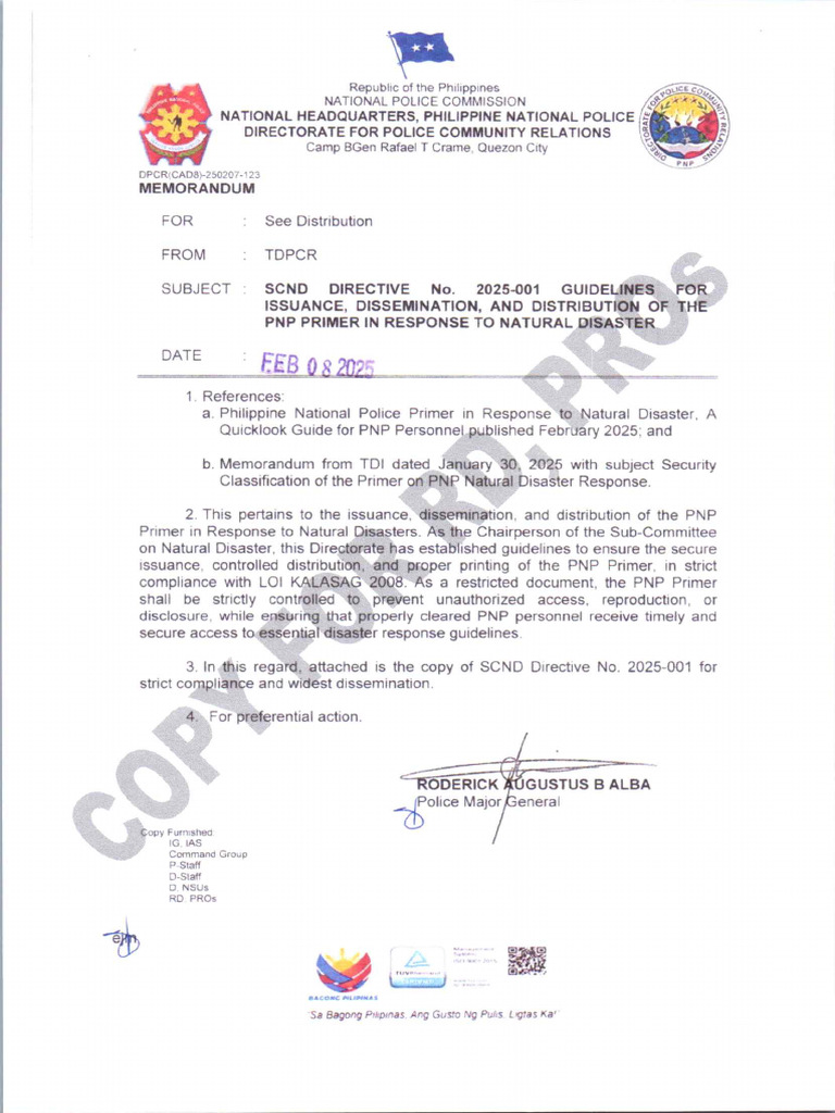 PROs - SCND DIRECTIVE NO 2025-001 GUIDELINES FOR ISSUANCE | PDF