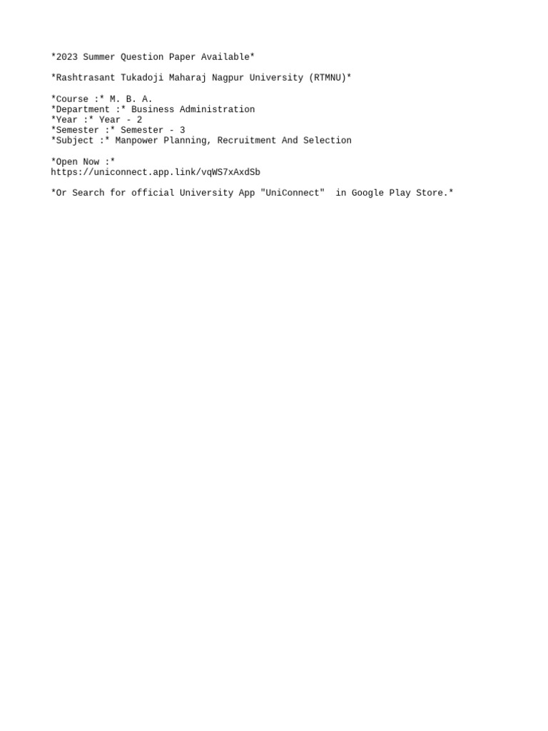 RTMNU Summer MBA Question Paper | PDF