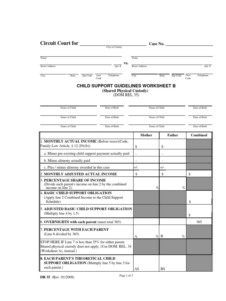 Worksheets Child Support Guidelines Worksheet dr35 child support guidelines social institutions