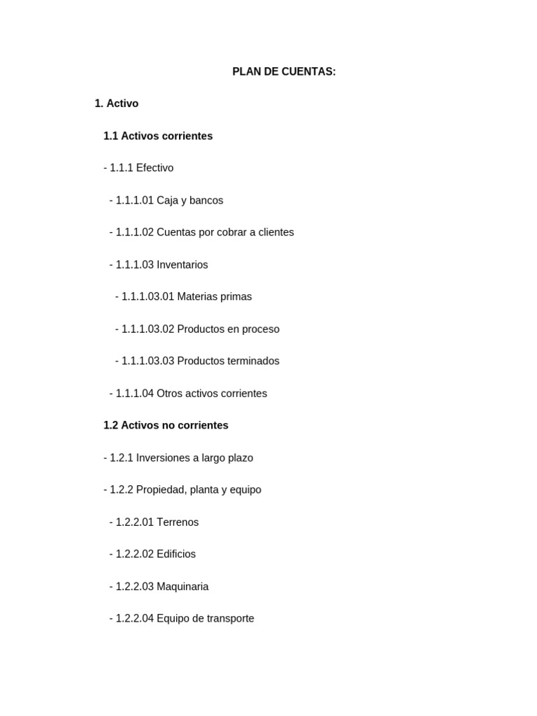 Estructura del Plan de Cuentas Contable | PDF
