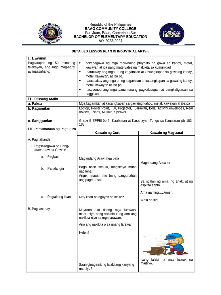To Do Detailed Lesson Plan Grade 5 (Industrial Arts) | PDF