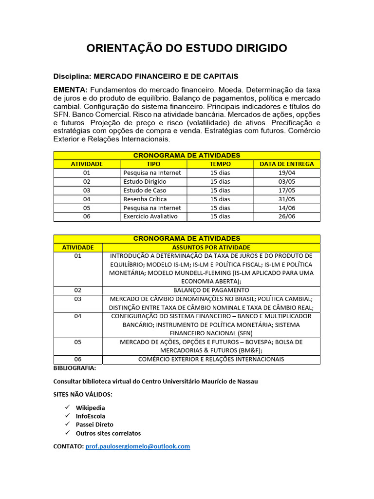 Estudo Dirigido: Mercado Financeiro e Capital | PDF | Taxa de câmbio ...