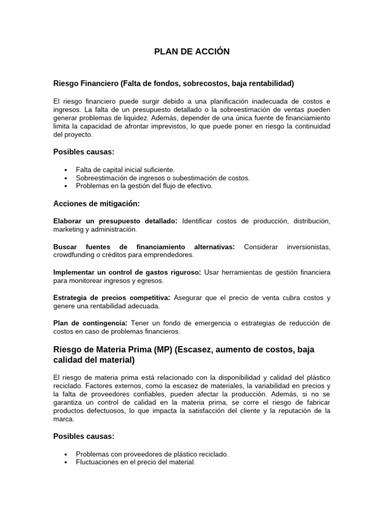 Plan de Acción | PDF | Presupuesto | Economias