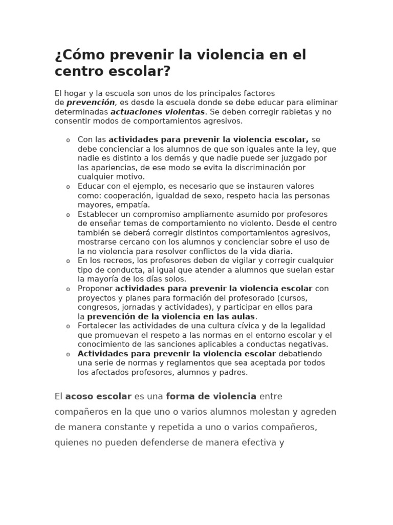Cómo Prevenir La Violencia en El Centro Escolar | PDF | Violencia ...