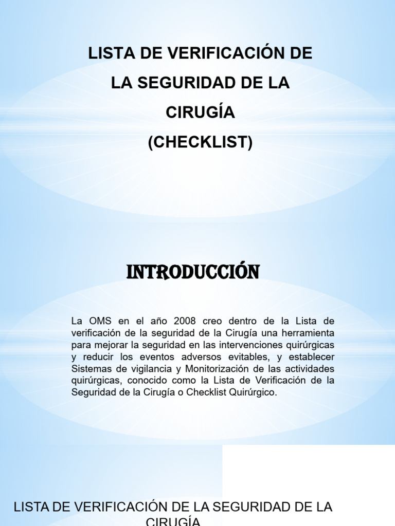 Checklist de Seguridad Quirúrgica OMS | PDF