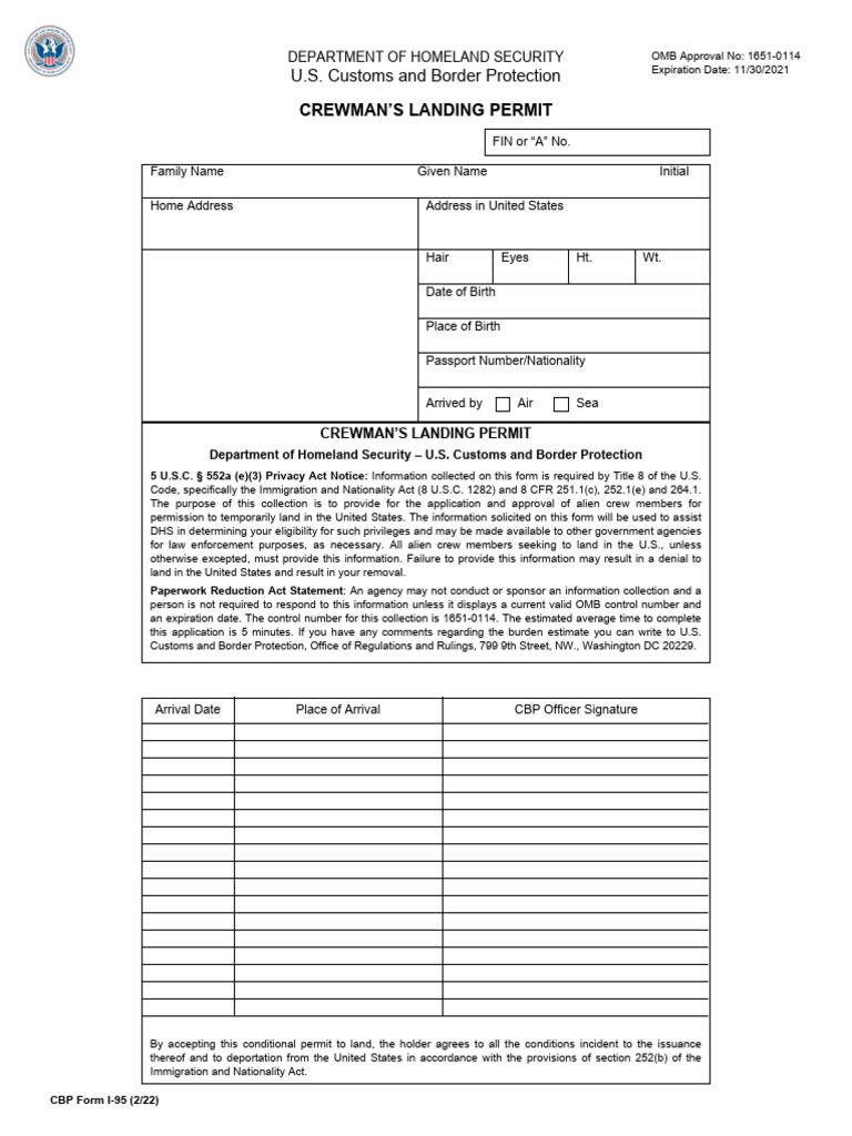 CBP Form I-95 | PDF | U.S. Customs And Border Protection | United ...