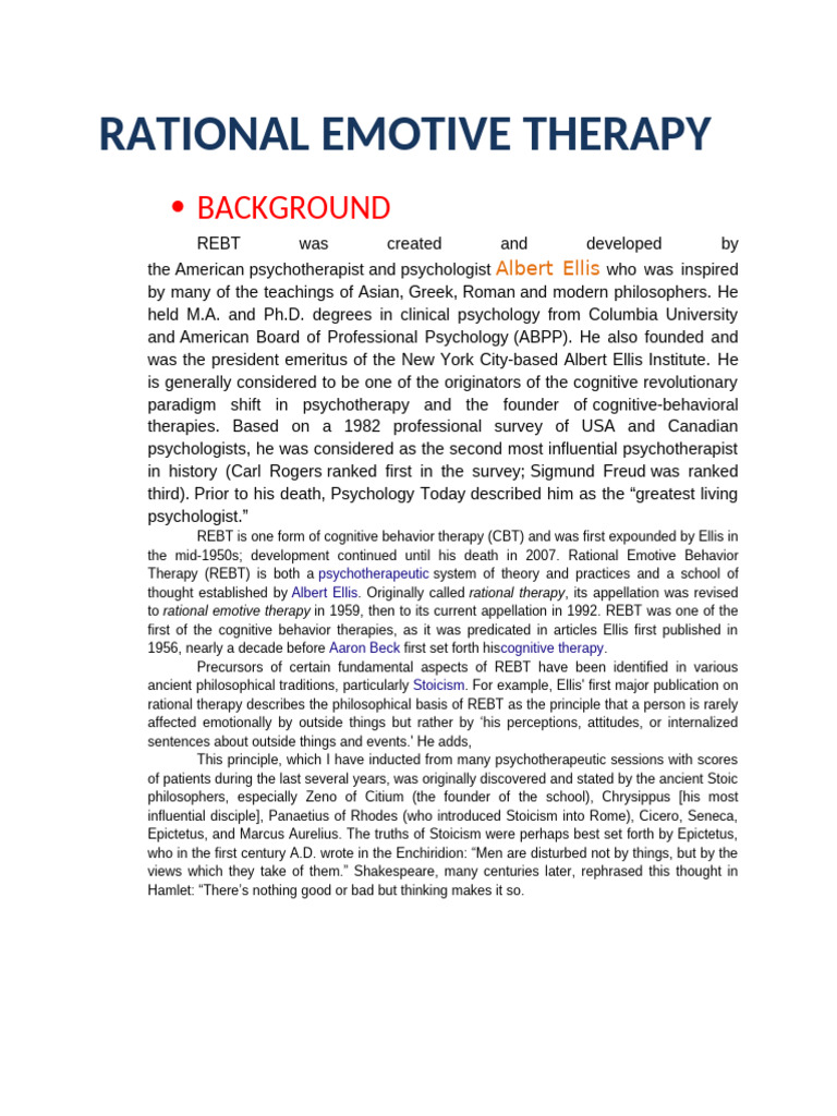 Overview of Rational Emotive Therapy | PDF | Rational Emotive Behavior ...
