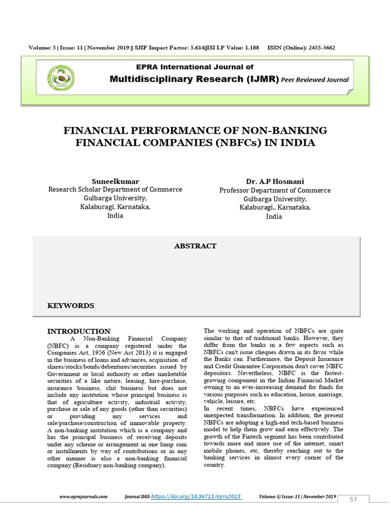 Financial Performance of NBFCs in India | PDF | Non Bank Financial ...