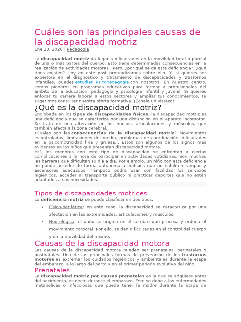 Consecuencias de la discapacidad motriz | PDF | Invalidez | Ciencias ...