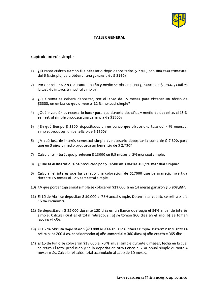 Ejercicios de Matemáticas Financieras | PDF | Interés | Finanzas ...