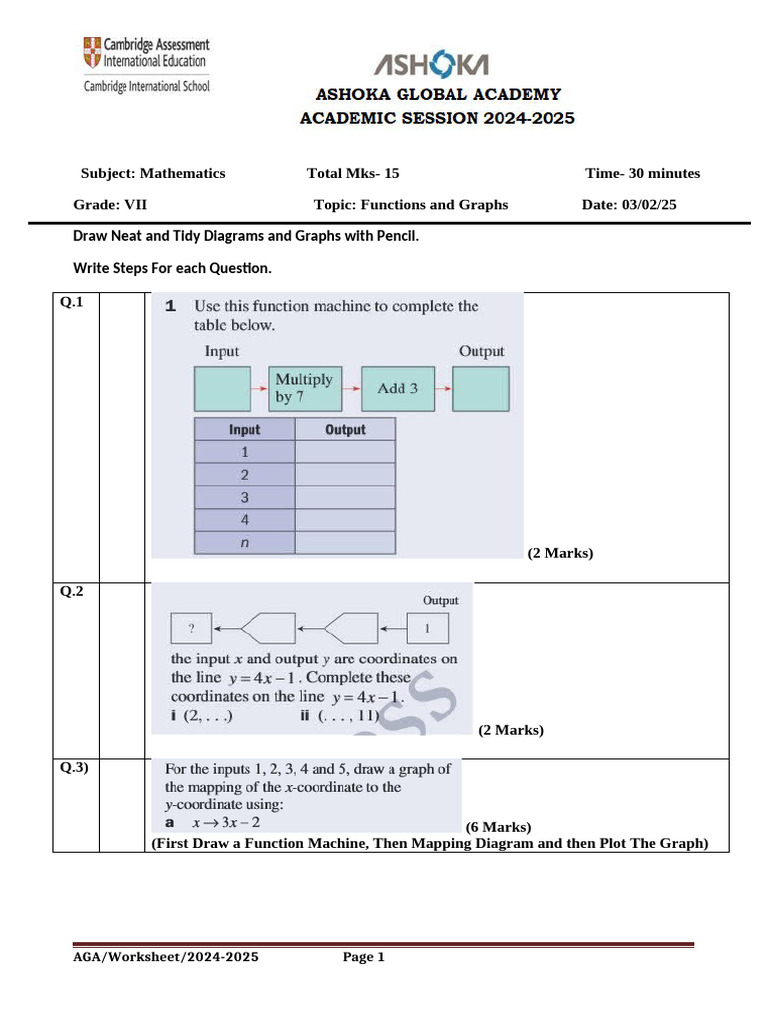 Functions and Graphs Worksheet VII | PDF