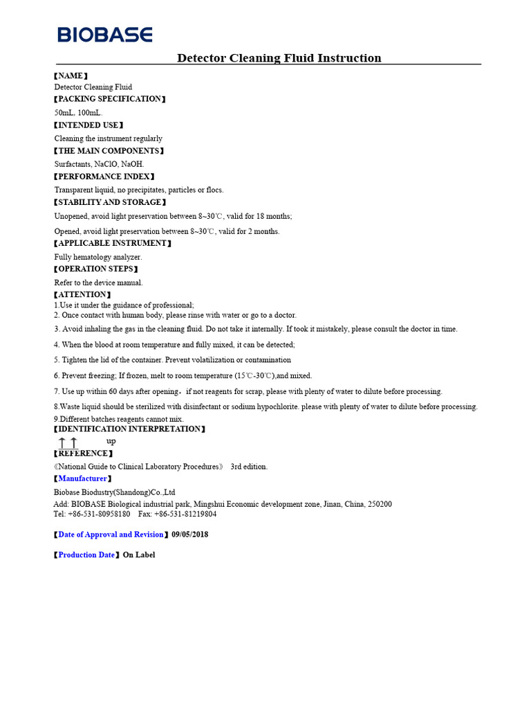 Detector Cleaning Fluid Instructions | PDF