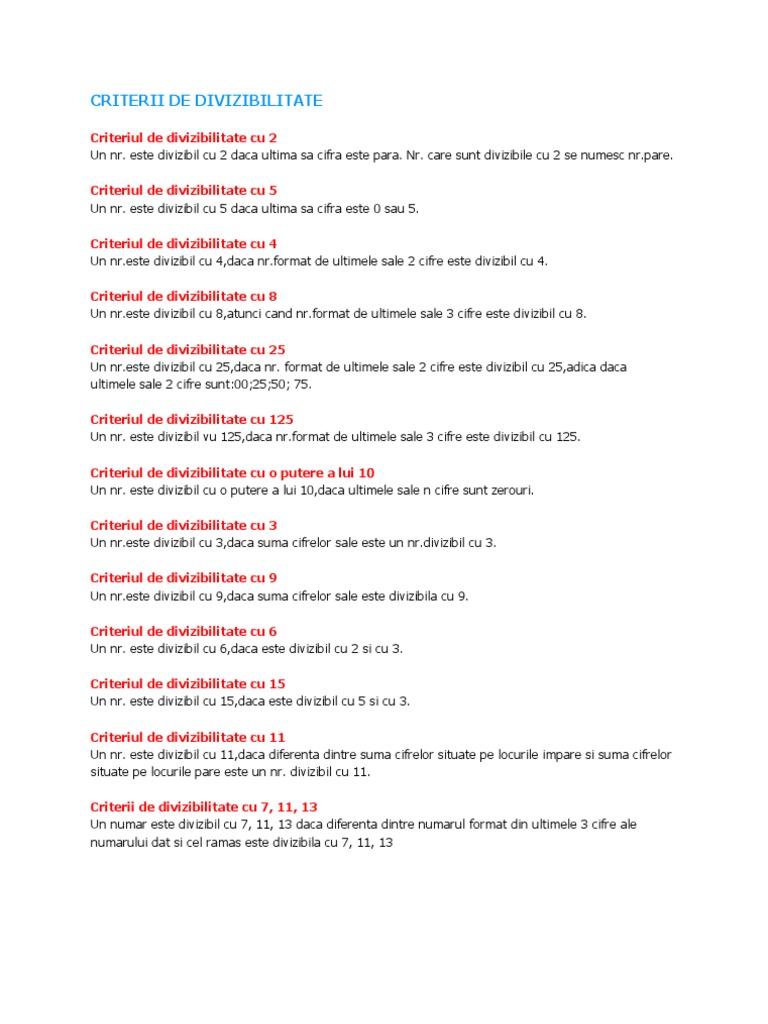 Criterii De Divizibilitate